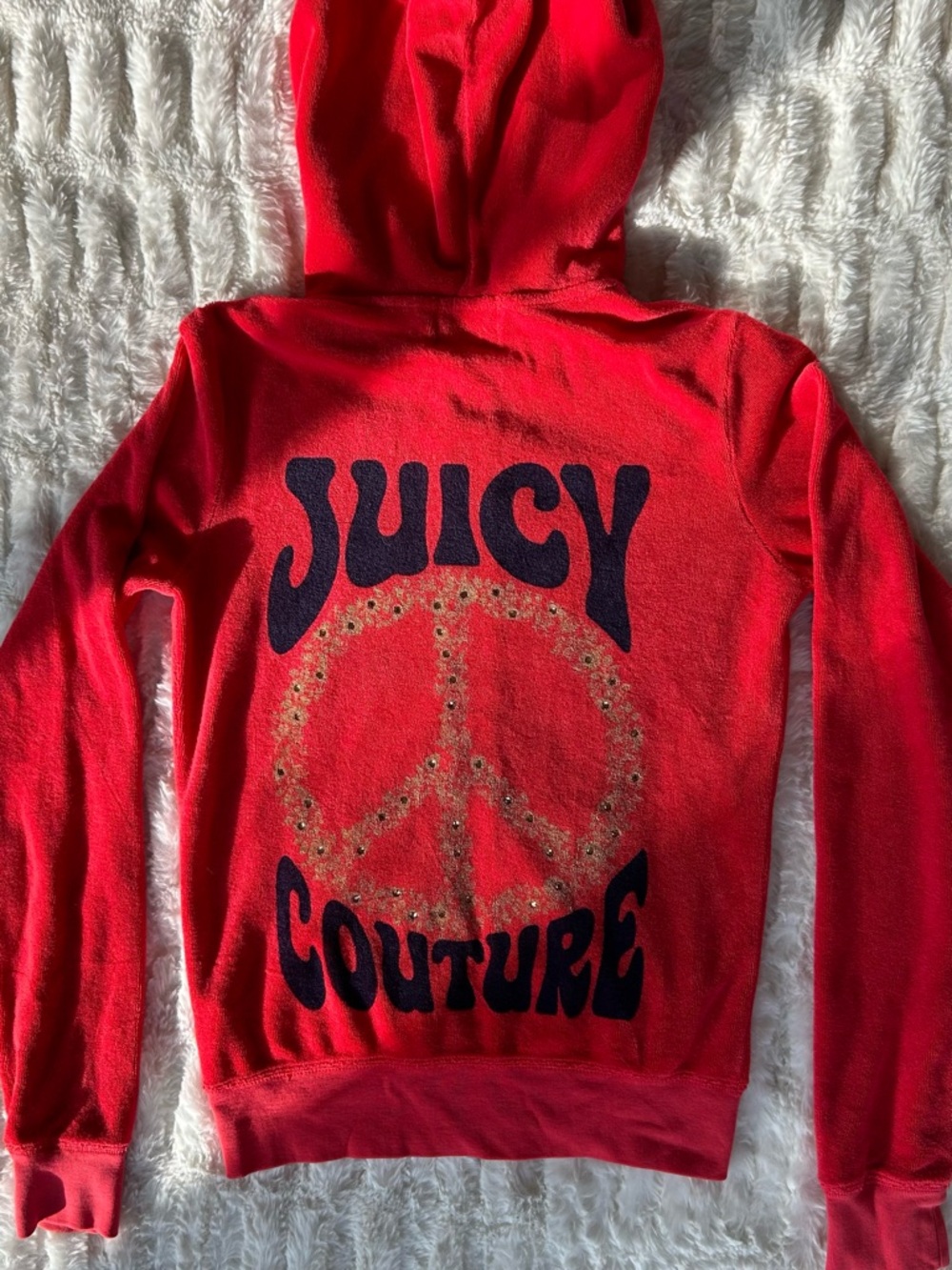 Y2K Vintage Juicy Couture Peace Bling Red Terry Hoodie